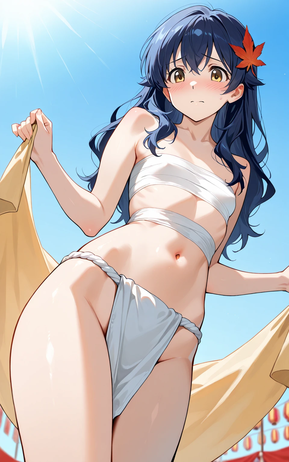 (1 girl), , black hair, short hair, long hair, cute face, brown eyes, ((curvy)), (medium breasts), ((Straw hat)), ((white bikini)), ((embarrassed)), ((Close your mouth)), (((looking at another))), ((knees up)), (((spread your legs wide))), (beautiful beachside), ((32k)), ((best quality)), ((ultra high res)), ((HDR)), ((UHD)), ((extremely detailed CG)), ((unity 32k wallpaper)), ((perfect anatomy)), (((illustration))), ((((anime colored)))),  