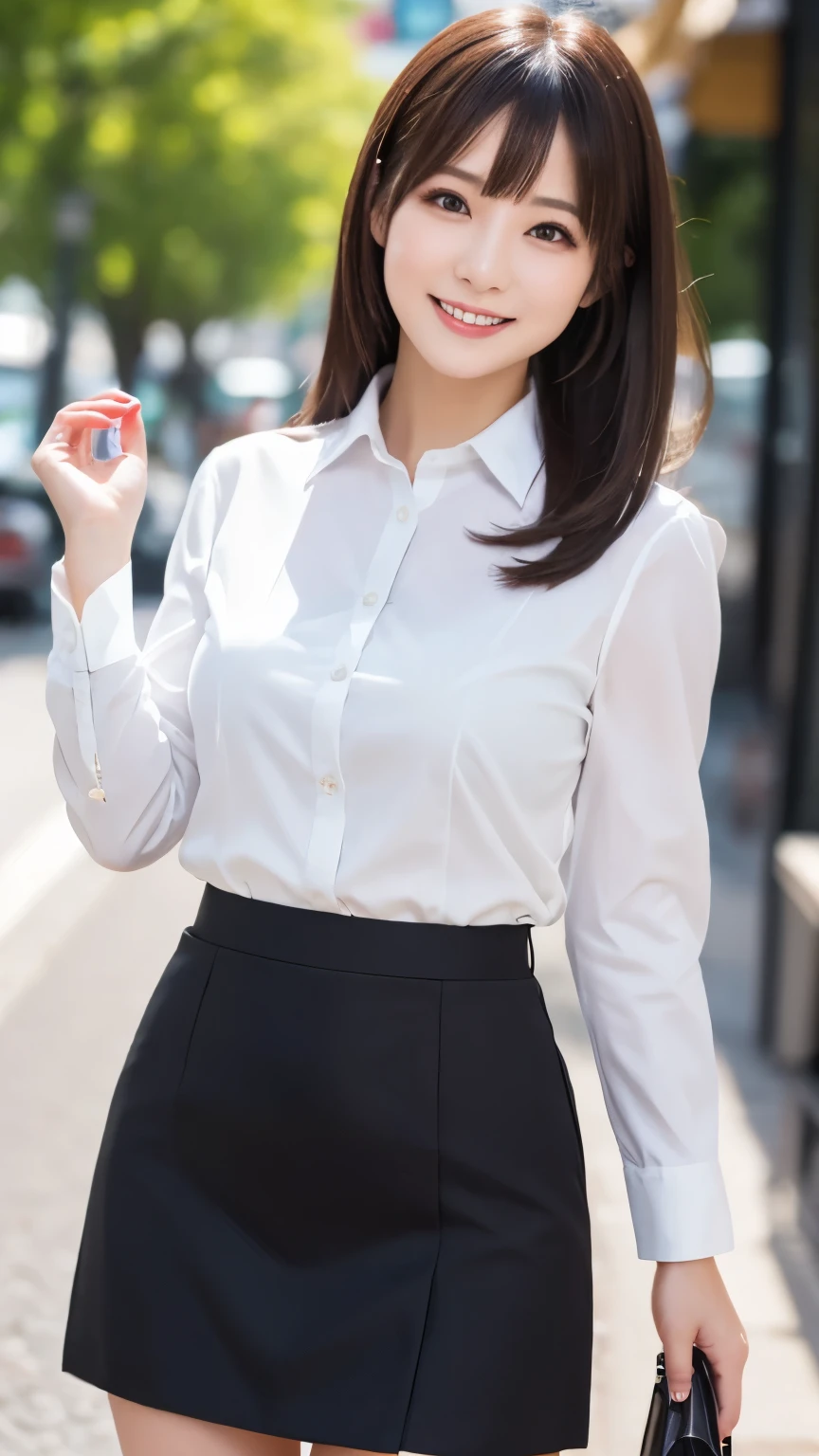 Highest resolution, 4K, Masterpiece: 1.3), A Japanese milf, photo of one lady,
, fine eyes, Slender figure, Realistic teeth, double eyelids, smile, full body, best quality, detailed, beauty, business suit, mini skirt