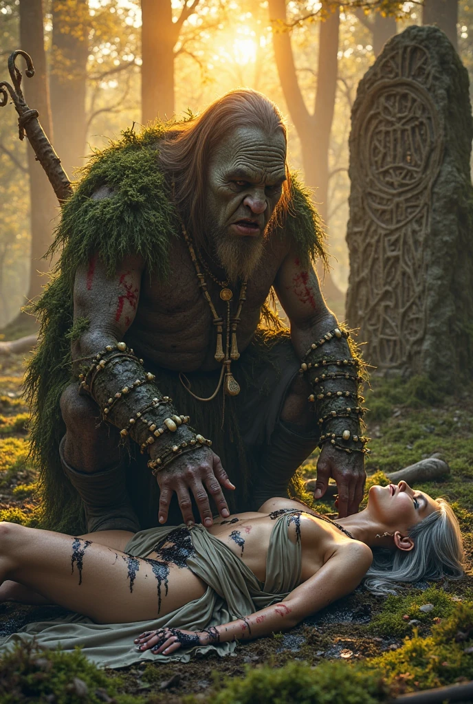 (Award-winning masterpiece:1.5), (incredible detail), (hyper realistic:1.4), (whole body:1.7), (witches tending to the wounded), (brutal creature's carcass in the background), (village slowly coming to terms with the attack), (detailed depiction of relief and sorrow), (dramatic lighting), (intricate details:1.1)