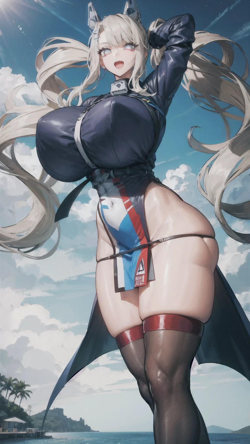 sensual, long blonde hair, thick thighs, 8K, 4K, highest quality, High resolution:1.2), cute anime face, noise reduction, shining blue eyes, gentle smile, kind eyes、toned abdominal muscles, muscular arms, muscular legs, young face, anime eyes, (((big breasts、Breasts that are about to burst)))、(((Bondage style)))、(((Rear view、Turning around、emphasize the buttocks、T-back song that bites into your butt)))、(((full body style)))