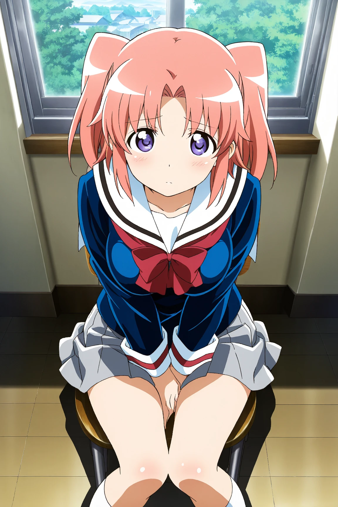 Scary, Yayoi Kose, short hair, Blonde, (Good eyes:1.3), hair band, white hair band, Embarrassing,blush,
Breaking skirt, school uniform, socks, cardigan, nanairogaoka middle school uniform, yellow cardigan, Pleated skirt, Blue Skirt,,(Realistic, photo Realistic:1.2), ((Highest quality)), moving her center of gravity back, かなりEmbarrassing, White panties, (Showing panties:1.4),Tight Skirt, (Under the skirt:1.3), (Lift up your skirt:1.3), (Squat:1.4), Place your heels on the ground, Please spread your legs a little, 膝を上げてSquat, Put your butt on the ground, Black Penny Loafers, Beautiful facial details, Real human skin, Gentle expression, Front view, angle From below, Realistic, photoRealistic, cute, Short skirt, Squat deep on school grounds, cute school girl, Japanese high school girl, Sailor suit, whole body,(View your viewers:1.2), from the front, From below,