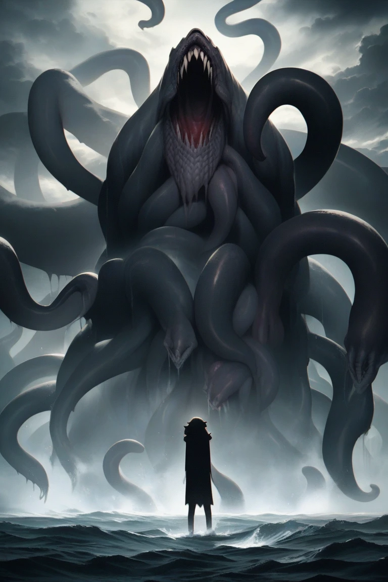 Show a person paralyzed in bed, eyes wide, while a malevolent, nebulous presence floats above them. The entity has a spectral, frightening appearance, with tentacles or arms reaching out toward the person."