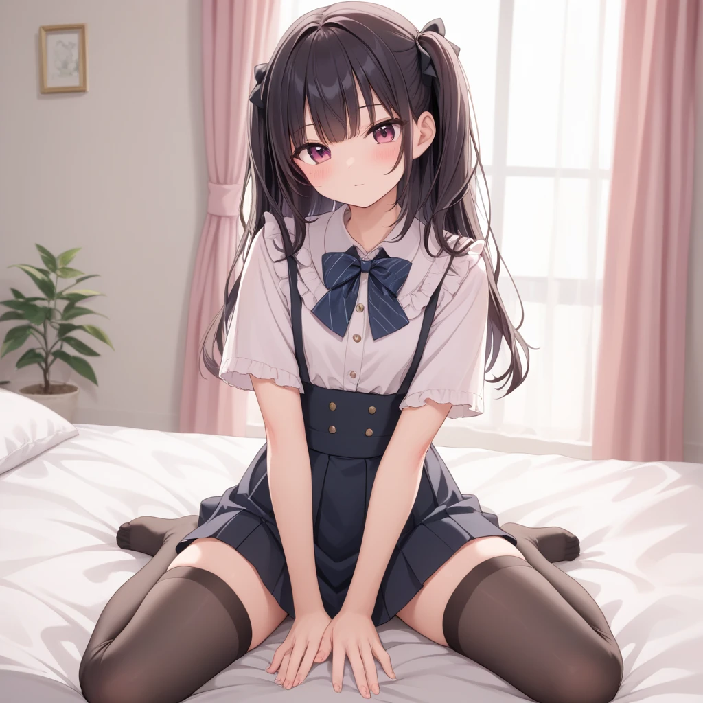 Long purple hair,Delicate facial features,shcool uniform,black pantyhose,black heels,eastern girl --auto