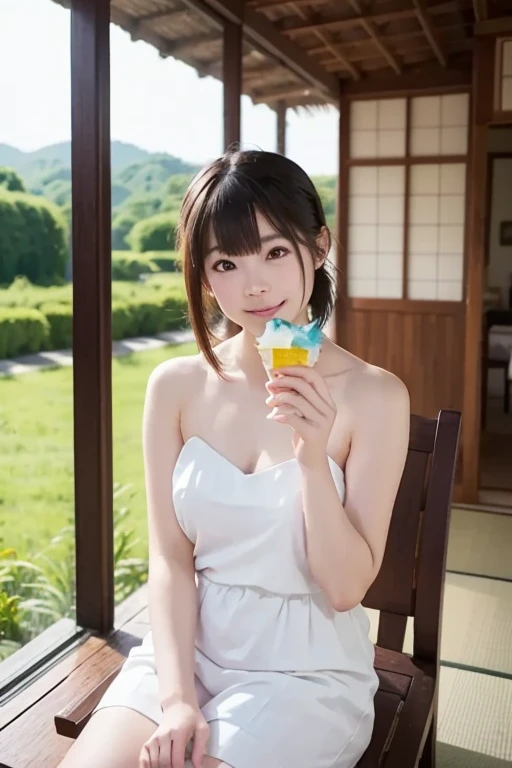 Japanese female, (underweight), (flat chest best quality:1.5), 30 years old, (cheerful grin:1.3),
river, happy, (eating lunch:1.3), sitting, semi long, (Vivid_Magenta halter top), (Light_White skirt), (with a Lunch box), Japanese, with a river, calm atmosphere, nsfw, cowboy shot, low angle shot, dappled sunlight