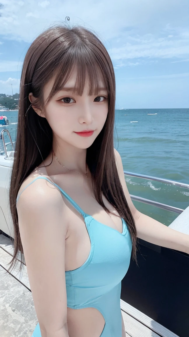a close up of a woman in a blue bikini posing for a picture, korean girl, jaeyeon nam, gorgeous young korean woman, beautiful south korean woman, beautiful young korean woman, 奈良美智, ulzzang, heonhwa choe, swimsuit, beautiful asian girl, girl cute-fine-face, sakimichan