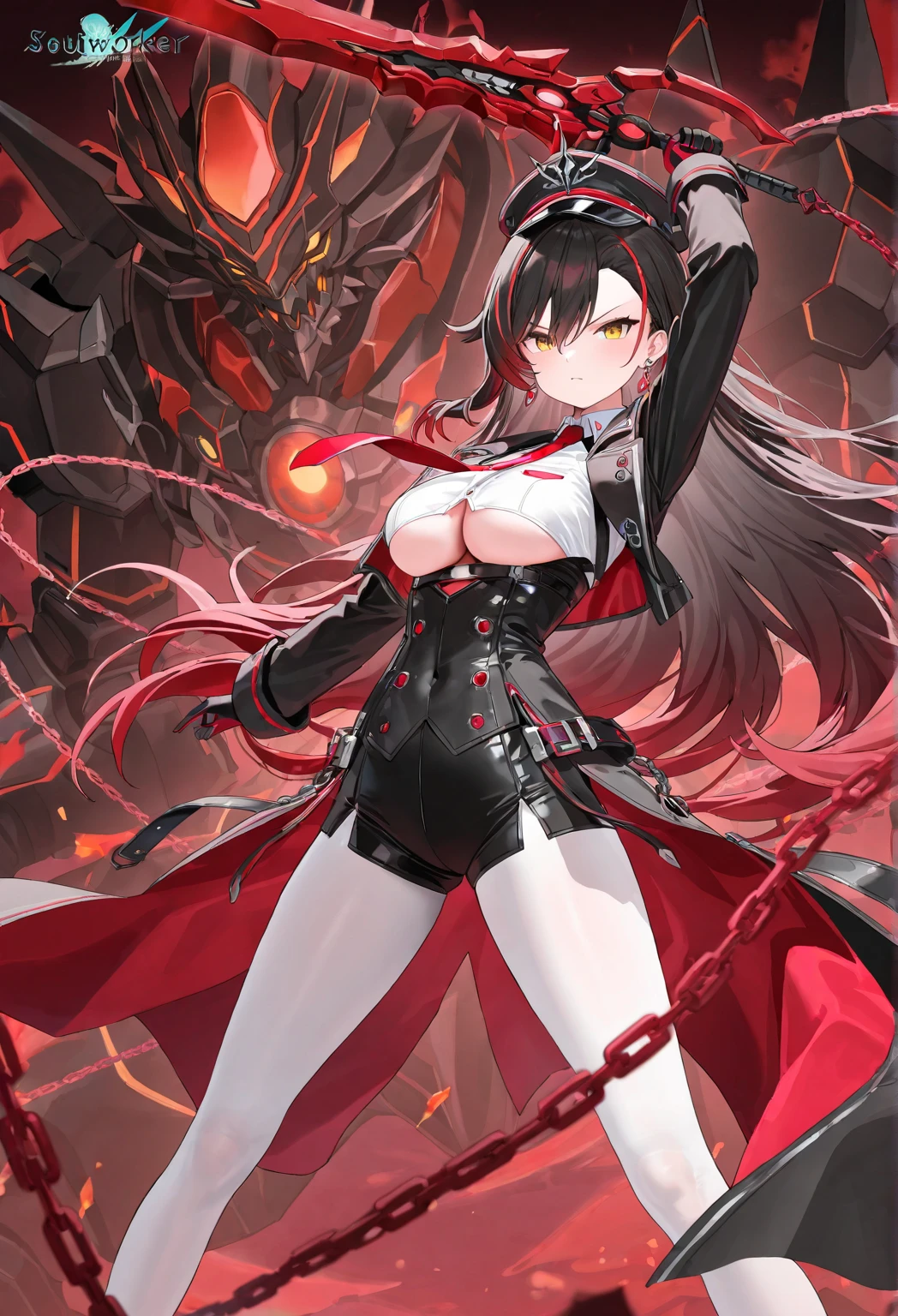 Craft a chilling illustration of a kunoichi with a demonic visage, wielding four arms and clutching temari weapons. Picture her with a fearsome countenance, her eyes gleaming with manic intensity and lethal intent. Emphasize her demonic features, with sharp horns protruding from her forehead and sinister fangs bared in a menacing grin. Cover her body in ritualistic tattoos that writhe with dark energy, hinting at her infernal origins and mastery of dark arts. Show her wielding temari balls in each hand, their deadly precision and lethal potential evident in her stance. Capture the essence of her sinister presence as she prepares to unleash chaos and devastation upon her enemies. Let the scene exude an aura of dread and danger, drawing viewers into the dark and treacherous world of this demonic kunoichi.
