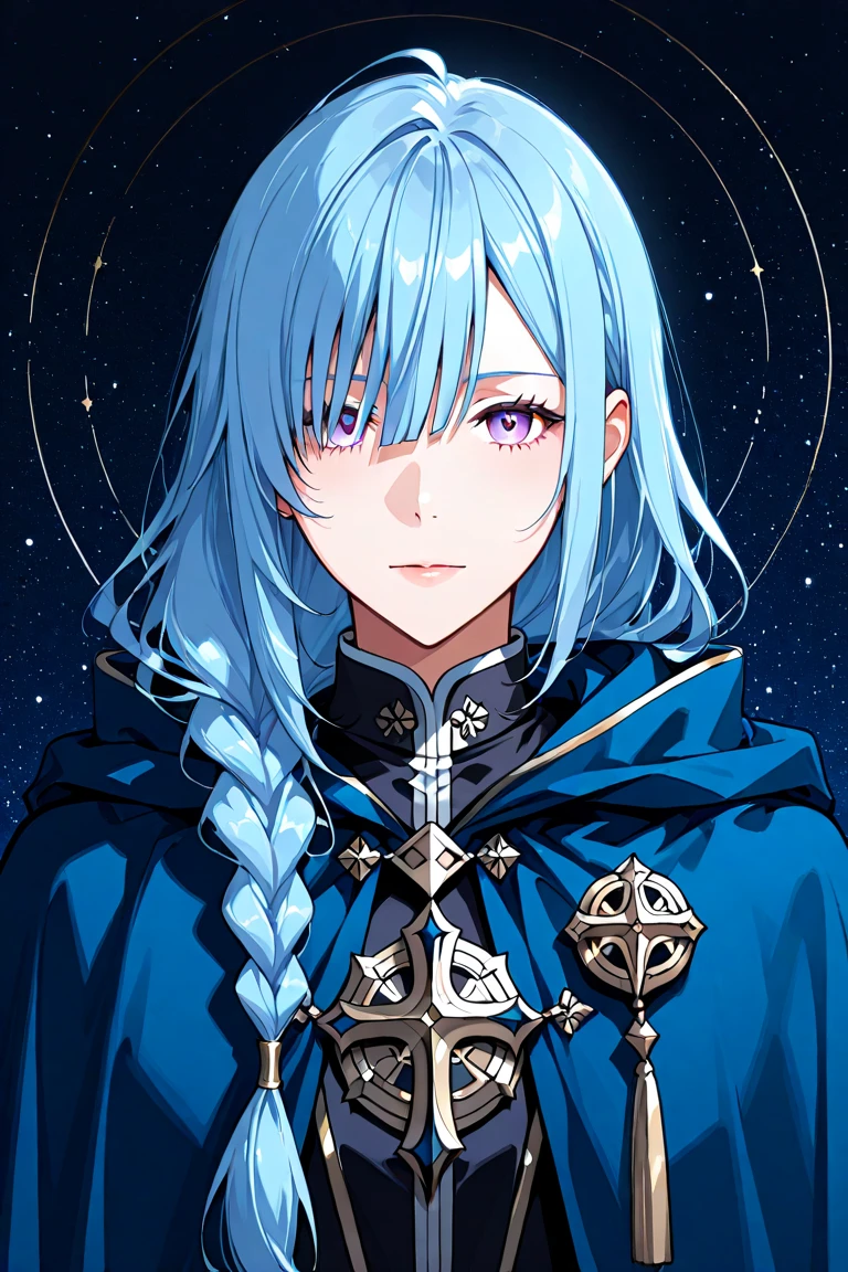 masterpiece, high definition, PERFECT FACE, anime - style image of a blue haired woman in a black nun outfit, elegant nun girl, utopia, mature and lady, smug face, from girls frontline, artwork in the style of guweiz, , background art, lighting, starry blue sky, galaxy