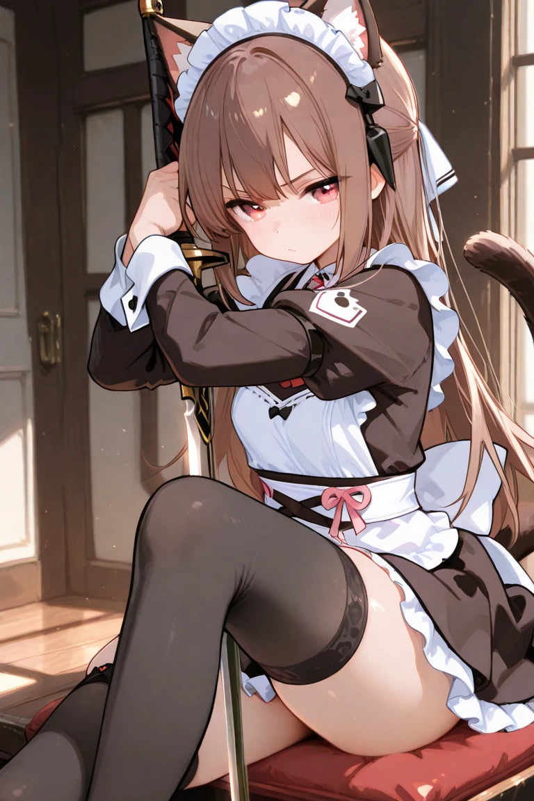 沒穿內褲、pussy juice,Masturbation,ahe face,,A woman with rabbit ears wearing a black military uniform skirt、Long Black Hair、Black Knee High Socks、Colossal tits、exposed nipples、
