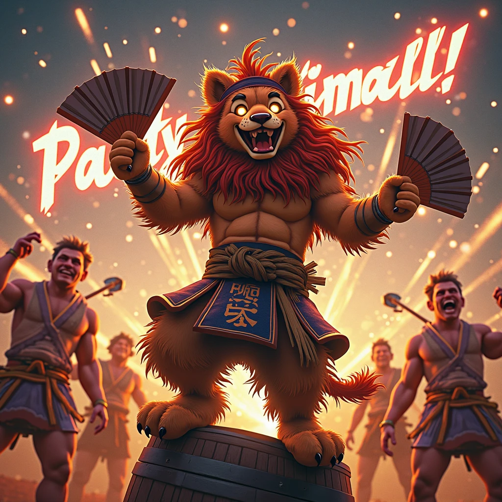 4k, actual, high detail, super detailed, fashion clothing,circus，clown costume。Abs loom，Bearman，brown fur，Strong body，Balloon in hand，blue eyes，on stage，About to fall to the ground，sad，tearing up