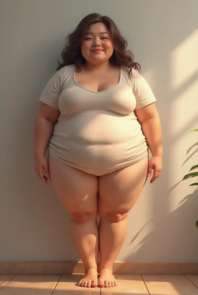 ((naked)),((Saggy huge)),((Heavy body)),((Wide Hips)),((Thick body)),((Big Belly)),((Japanese woman)),((Brown short hair)),((Brown eyes)),((Full body portrait))、((1 female)),((Thick neck)),((Round face)),stand on tiptoe、White blank background、Stand facing forward、naked feet、Full body portrait、Stand with your feet apart、model pose、Full body portrait、Full body portrait、Full body portrait、Stand with your feet apart、Standing with your legs apart、