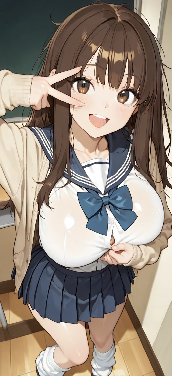 1gyaru,huge breasts,ecchi anime,boy touching her nipples,trembling,blushed,school sailor uniform,adult body,seductive face