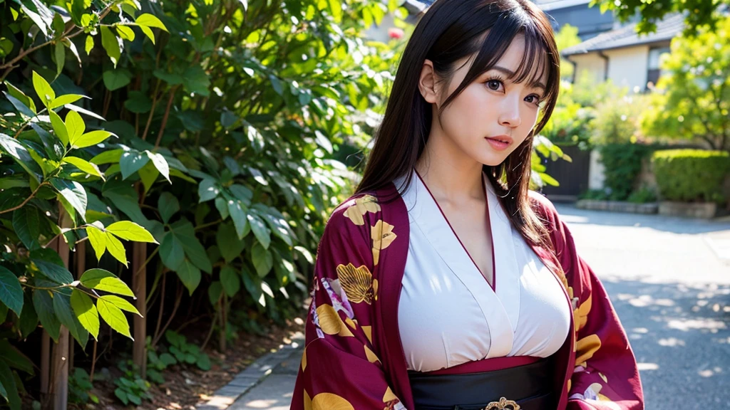 (best quality,4k,highres,masterpiece:1.2),ultra-detailed,(realistic,photorealistic:1.37),(highest quality), (detailed), beautyful, Light Layer, Shiny skin, (intricate detailed, Tight clothes, wearing maroon gold kimono, Big breasts, topless, cleavage, hair ornaments:1.2), From above, Black Hair, Black choker, Long Hair, Hime cut, woman, Blunt bangs, Side Lock, Red eyes, Holding a walking stick,Holding a scythe,Holding a sword, (young woman:1.1), Side Ponytail (Simple Background:1.1), standing, open legs, semen
