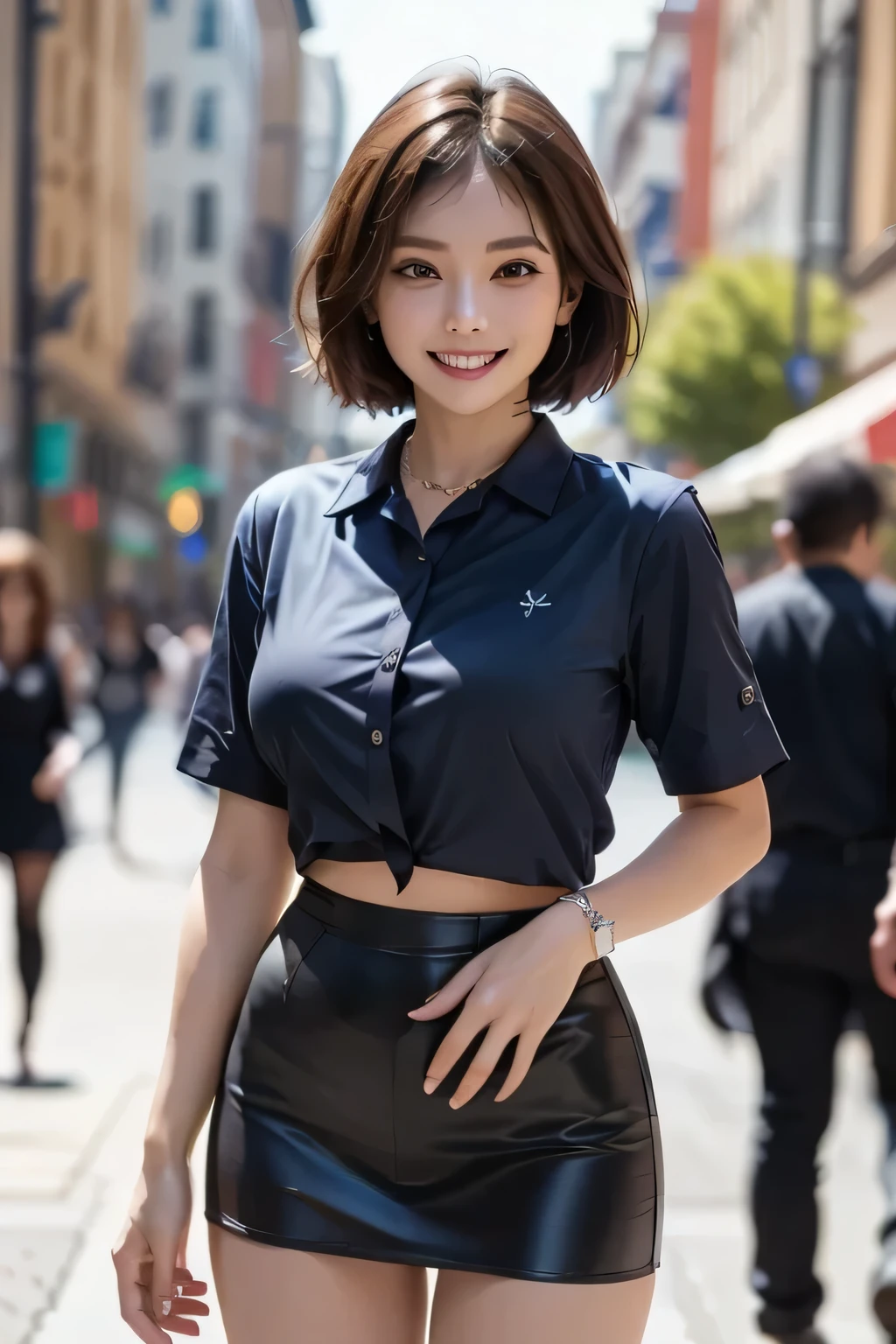 ((The most beautiful woman in the world:1.5))(Costumes that change every time)((Never take off your underwear:1.4))((best qualtiy, 8K, tmasterpiece:1.3)), sharp:1.2, Perfect figure beautiful woman:1.4, Slim abs:1.2, ((Beautiful hairstyles, huge udder:1.2)), (Costumes that change every time:1.5),(In the street:1.5),(((Pull up your skirt, With their own hands.:1.5))),Highly detailed facial and skin texture,A detailed eye,二重まぶた,A sideways glance at the camera,(((Change the color of underwear in one image))),((A sweet smile:1.4)),((The woman in the back is wearing a skirt:1.4))((Sometimes she shows her breasts))