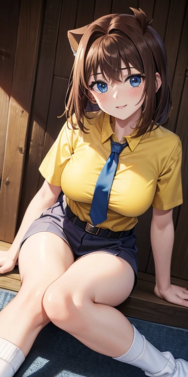 (((pixel perfect, detail perfect))), alone, 1 girl, Misaka Mikoto, tokiwadai , bow, looking at the viewer,, whole body、(Breast Exposure、Nipple exposure、medium breasts))、smile、Tokiwadai Junior High School Uniforms、Touching the groin