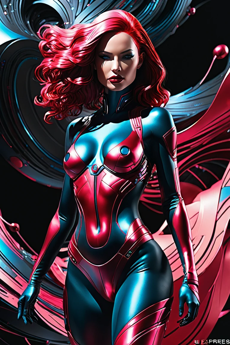(best quality,8k:1.2,high resolution:1.2),ultra-detalhado,Realistic,science fiction female superhero,retro futurism,pink and blue hair,belos olhos detalhados,beautiful detailed lips,olhos e rosto extremamente detalhados,long eyelashes,cristal latex Leotard,Apertado,red tights,Shiny Metal Accessories,Physically-based rendering,foco nítido,studio lighting,artistas conceituais