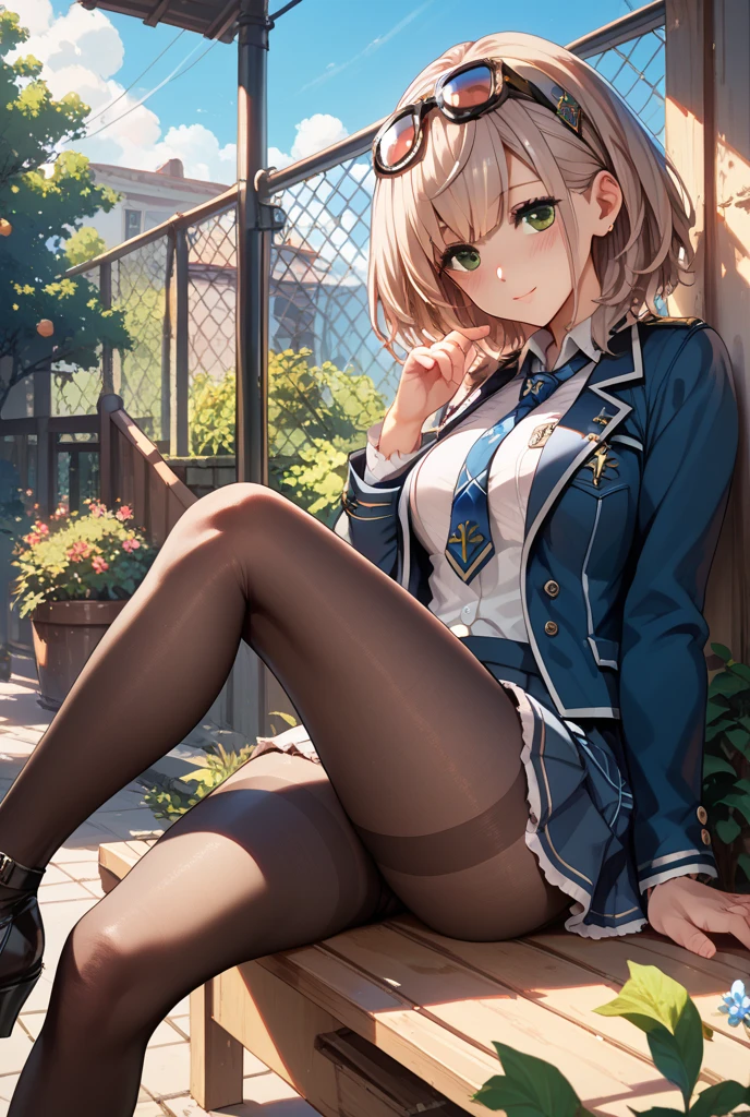 Mature Japanese high school girl、I am、Thin leg、Full body from head to toe、Sit up、M-shaped legs、small tits pantyhose): 1.2)、White can be seen through stockings、Very beautiful 17 year old girl、I didn't wear shoes、shy big eyerown short hair area)、(By bangs)、ldisheveled hair、(hair pin)、pale blush、独奏、looking at the camera in、White clearly visible、 high school blazer、high school white shirt、high school blue ribbon、High school plaid and navy pleated skirt、Mikoto went up、Brown hair、with brown eye