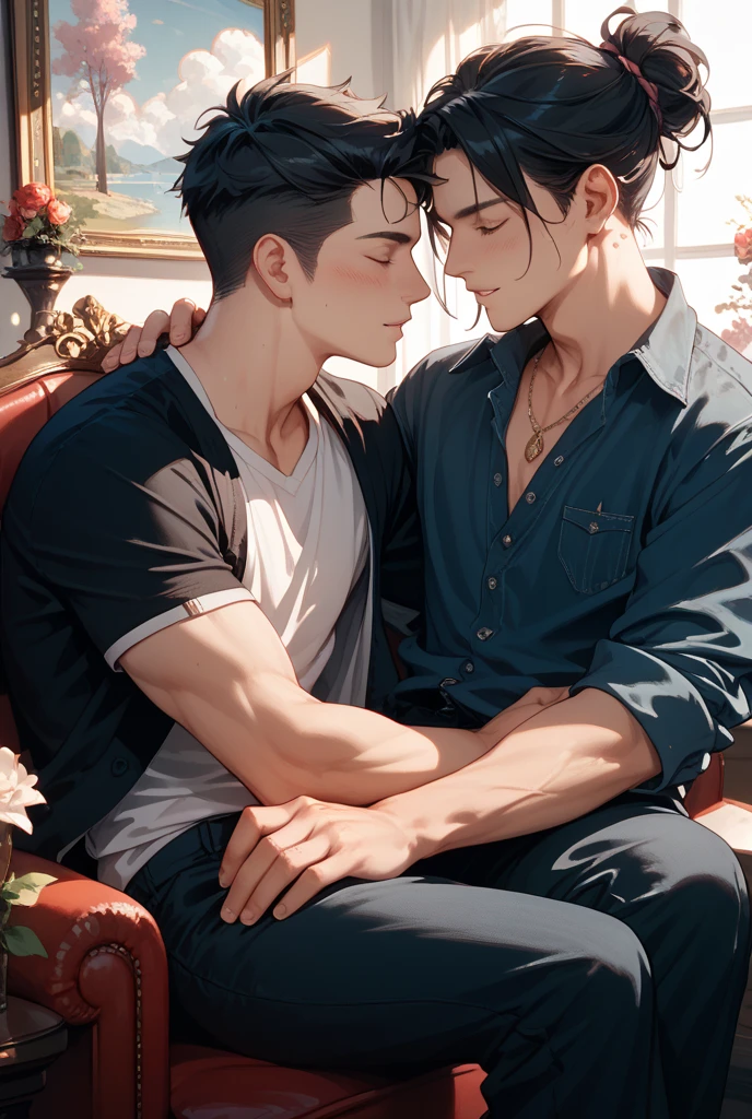 2 male, hugs ,smiling, beautiful man and cute boy, kiss,two men, friend
