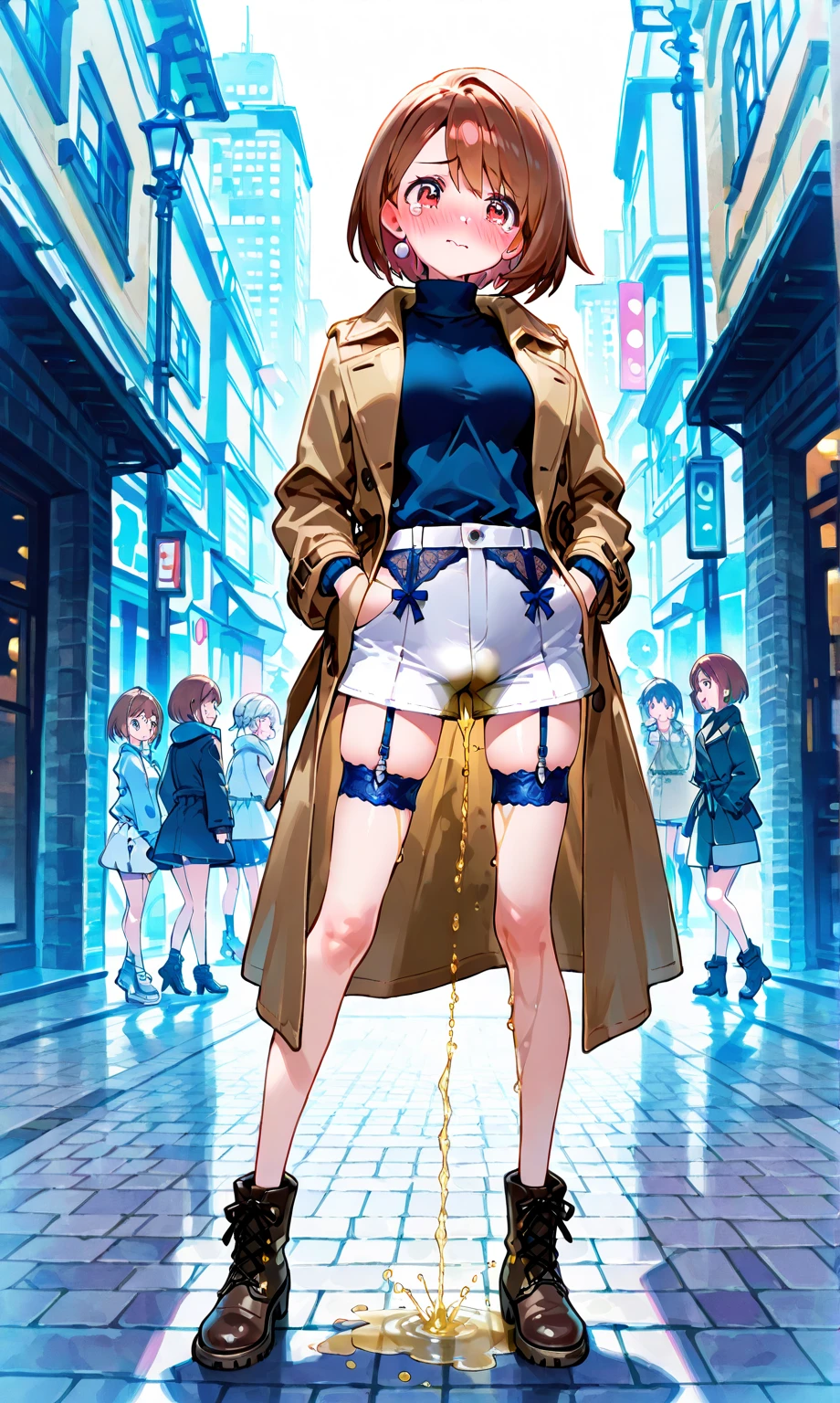 ((masterpiece))((Highest quality))girl、blush、Flat Chest、Are thin、Blonde Hair、blush、Are standing、Whole body image、Eye level to pussy、、No background、Hair is two colors、Twin tails、Red Eyes、Two-tone red and yellow hair、Completely naked、Greeting with pussy、Spread your pussy、Even your feet are visible、Enters the whole body、NSFW、