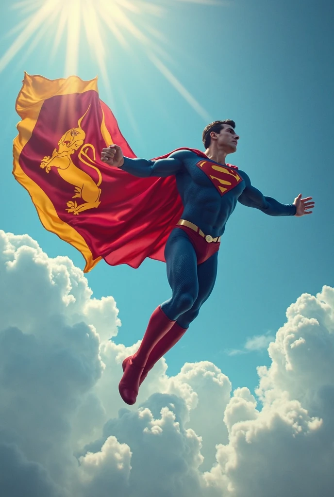 naked superman flying in the sky