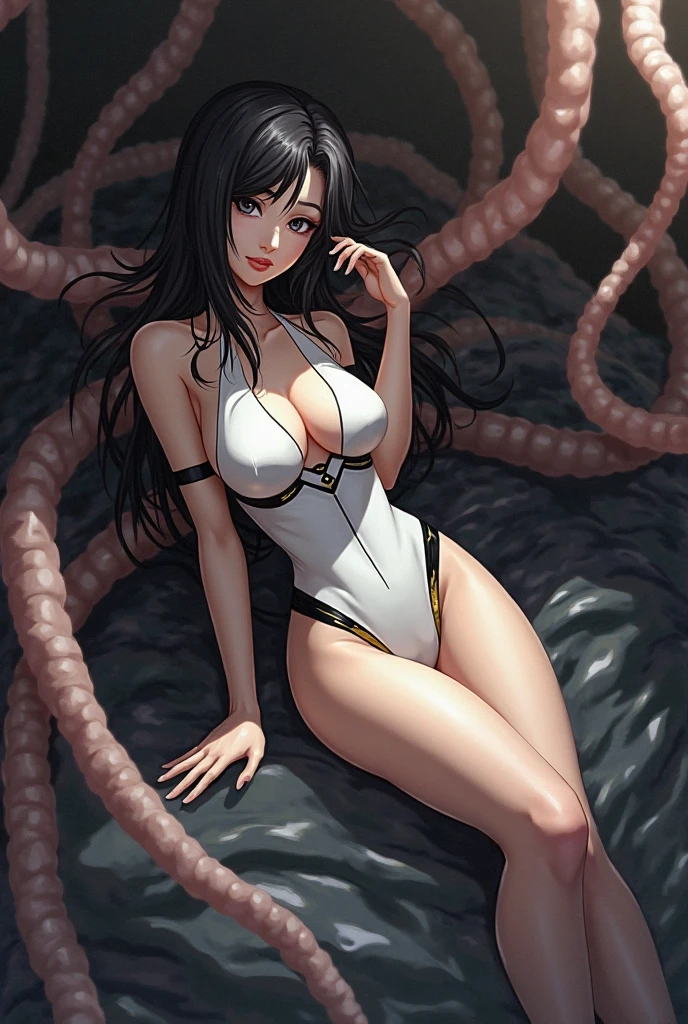 woman,20-year-old,,city,night,white tight bodysuit,(Harada Makoto),open mouth smile,(((See-through)))(((lots of octopus)))((Octopus tentacles wrap around the body))blush
