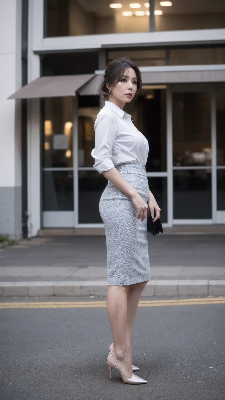 score_9,score_8_up,score_7_up,rating_explicit,RAW photo,realistic,volumetric lighting, depth of field,cinematic
beautiful skinny young woman,office lady,blonde hair,bob cut,white shirt,black skirt,sagging breasts,covered nipples,long legs,pink high heels
outdoor, city, street, tree