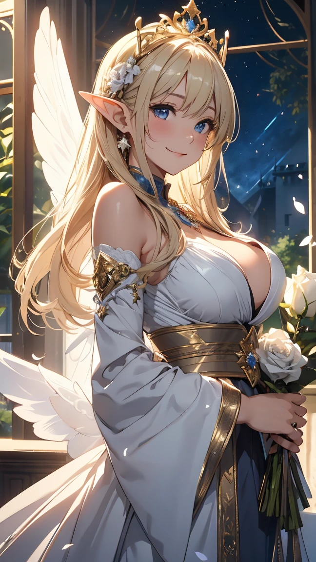 angel, アニメ, Girl, blondes, Bust Big, white dress transparent blue eyes, halo, sexly, breasts big