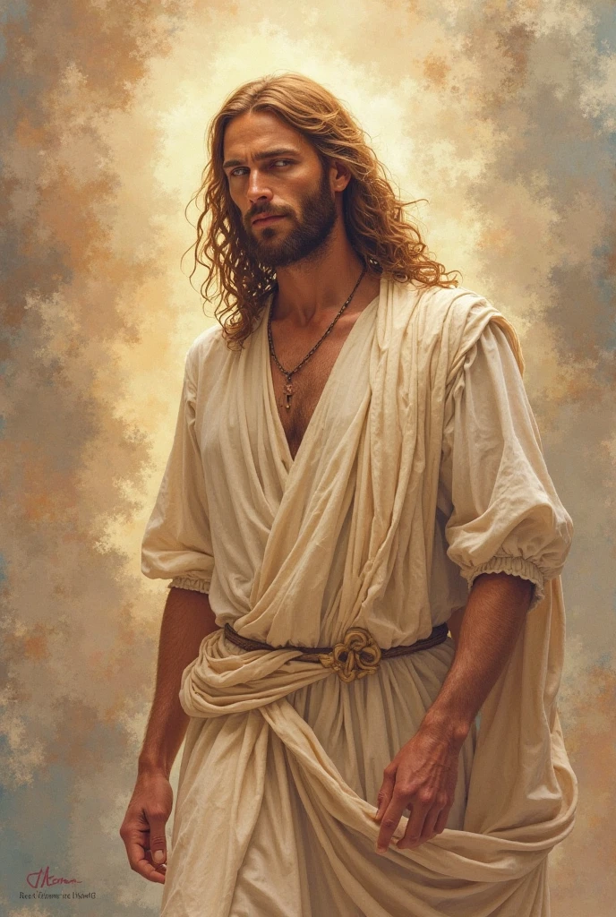 Perfect centering, Jesus Cristo, standing position, beleza abstrata, centrado, looking at the camera, facing the camera, approaching perfection, dynamic, altamente detalhado, suave, sharp focus, 8K, high definition resolution, illustration, arte de Carne Griffiths e Wadim Kashin, fundo branco