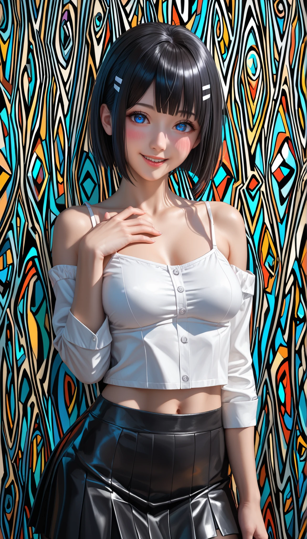 cat girl, cute, swimsuit, big tits, red eyes, short hair, white tips, ahegao