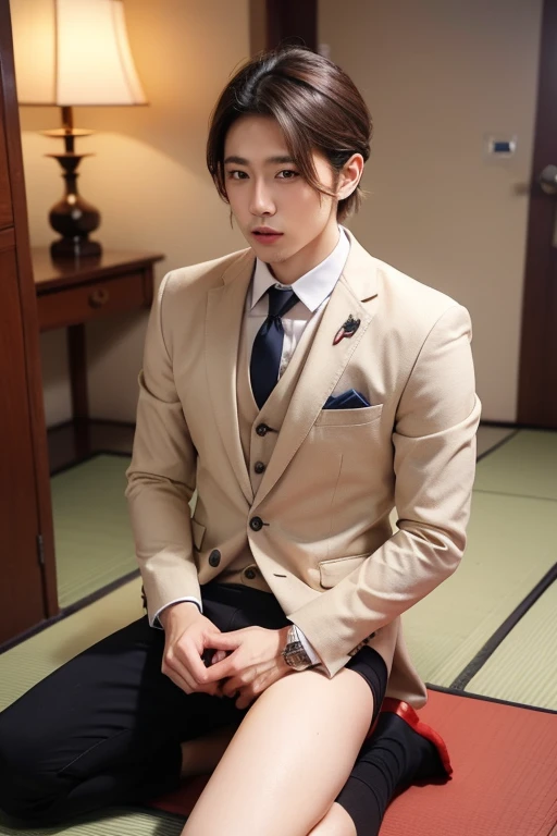 Arafficial asian man in a suit and tie standing in a doorway - SeaArt AI