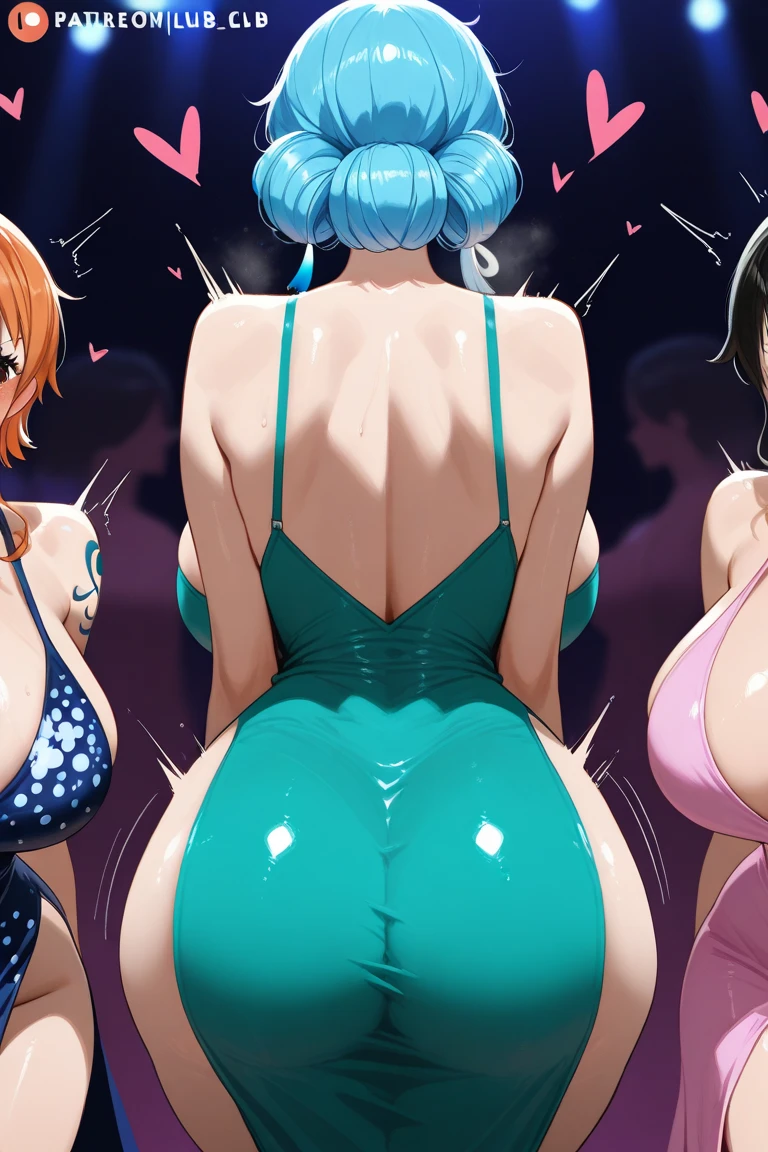 Two curvy hot looking sluts, nice plump exposed tits, long cocktail dress, wet hairy pussy, sexy, long red hair, high heels, bending over