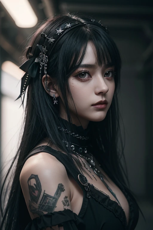Japanese, tattooed, gothic with dark background 