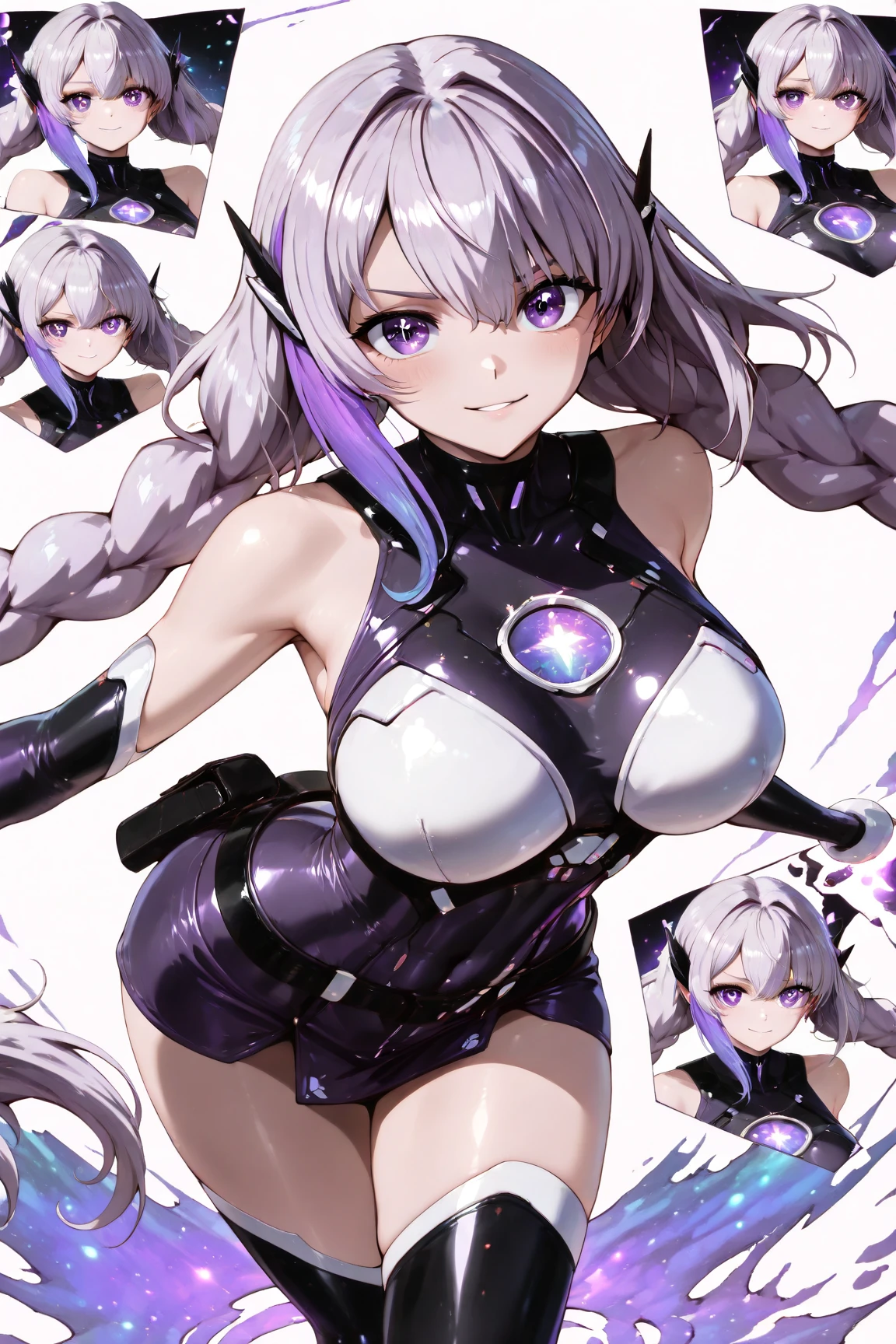 yinji,1girl,solo,purple_hair,purple_eyes,very_long_hair,grey_hair,braided_ponytail,large_breasts,gradient_hair,