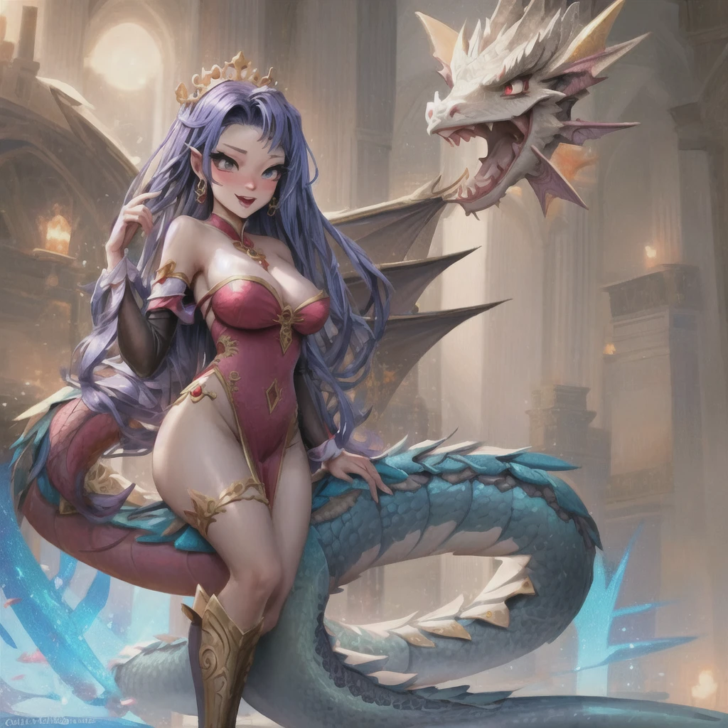 anime girl with sword and dragon in background, anime fantasy artwork, anime fantasy illustration, badass anime 8 k, anime art wallpaper 4 k, anime art wallpaper 4k, 2. 5 d cgi anime fantasy artwork, anime art wallpaper 8 k, detailed digital anime art, beautiful fantasy anime, anime epic artwork, 4k anime wallpaper, detailed anime artwork, sexy, sexy, big boobs, women, A queen is sitting on a throne in the underwater palace, the queen has dark blue hair that goes past her butt, tifa's face, tifa-like hair, blue eyes, cold demeanor, wearing a tight dress sexy close-up, big boobs, big butt, belly, topless outfit, a long blue sea dragon entwining her throne, architectural style final fantasy 15, DARK, Haunted Book MAGIC, CHARACTER, MAGIC EFFECTS, MAGIC ILLUSION, MAGIC ARCHITECTURE