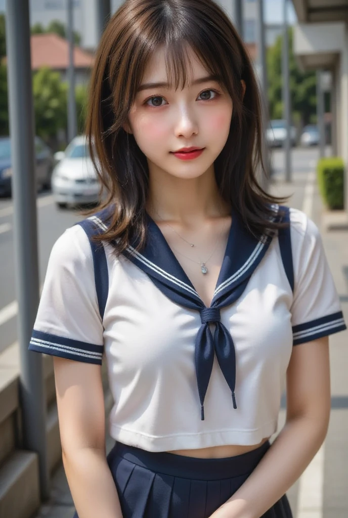 (((Sailor suit, mini skirt))), ((The body of a -yeld beiful girl)), Hair, Smooth and shiny hair, (Twin bun hairstyle:1.3), (Beautiful Skin), (Slender body line), , delicate, 8th life, Medium breast, (Perfect Anatomy:1.4), (Detailed eyes and face:1.2), (Detailed hands and legs:1.2), ((highest quality, 8K, masterpiece)), View the viewer, (Ready for public sex:1.7)