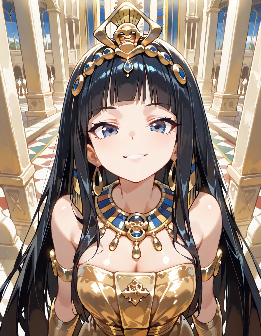 ((Highest quality)), ((masterpiece)), (detailed), （Perfect Face）、The woman was a Muslim Egyptian Tiara with bright brown skin, wearing a gorgeous and dazzling Cleopatra costume from an Egyptian palace, a gorgeous Cleopatra crown, a gorgeous black cloak, gorgeous jeweled accessories, and an engagement ring, just like Cleopatra herself.、The woman was an elegant Tiara with green eyes and medium-long blonde hair. She was a Muslim Egyptian Tiara with bright brown skin, wearing a gorgeous and glittering Cleopatra costume and a gorgeous Cleopatra crown.、（The woman is a dark-skinned Egyptian named Tiara.）
