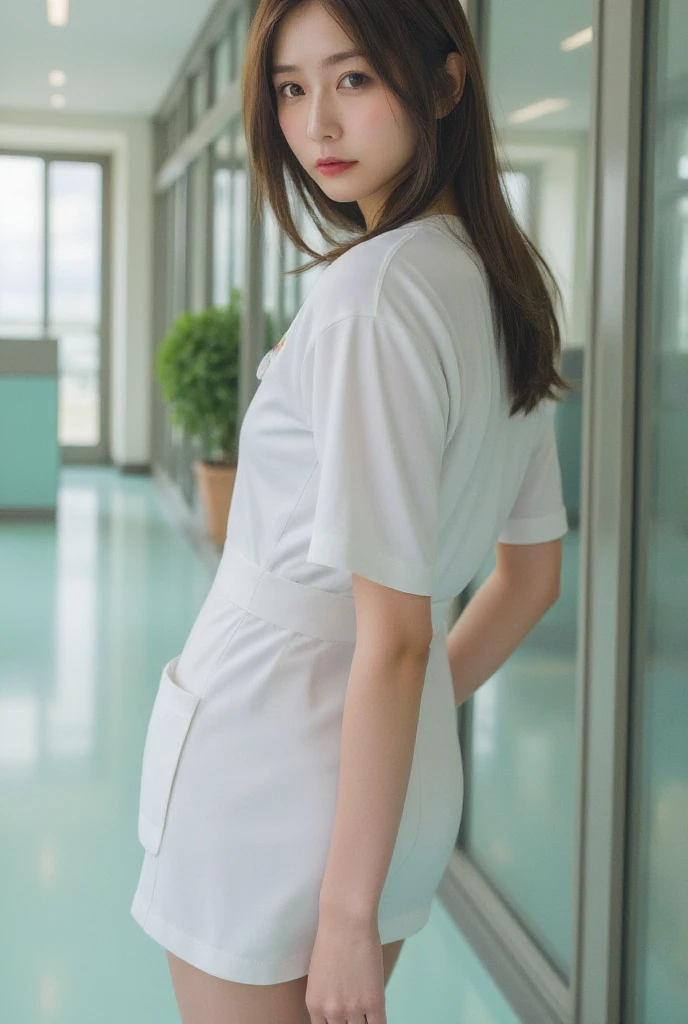 masutepiece, Best Quality, 超A high resolution,(photographrealistic:1.4) (depth of fields),(Lens Glow) , jaket:1.5、Inside the office:1.5、a Pretty Japanese woman１a person:1.5、Tinkering、Sexy ass:1.5、smil、(White workwear:1.5)、put hands on the hip、