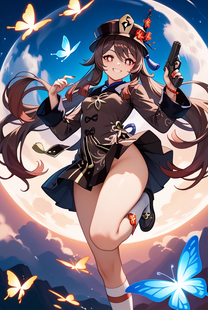 masterpiece,1girl,solo,black hair,underboob, hat,light_smile,ofuda,china dress, crossed arms,