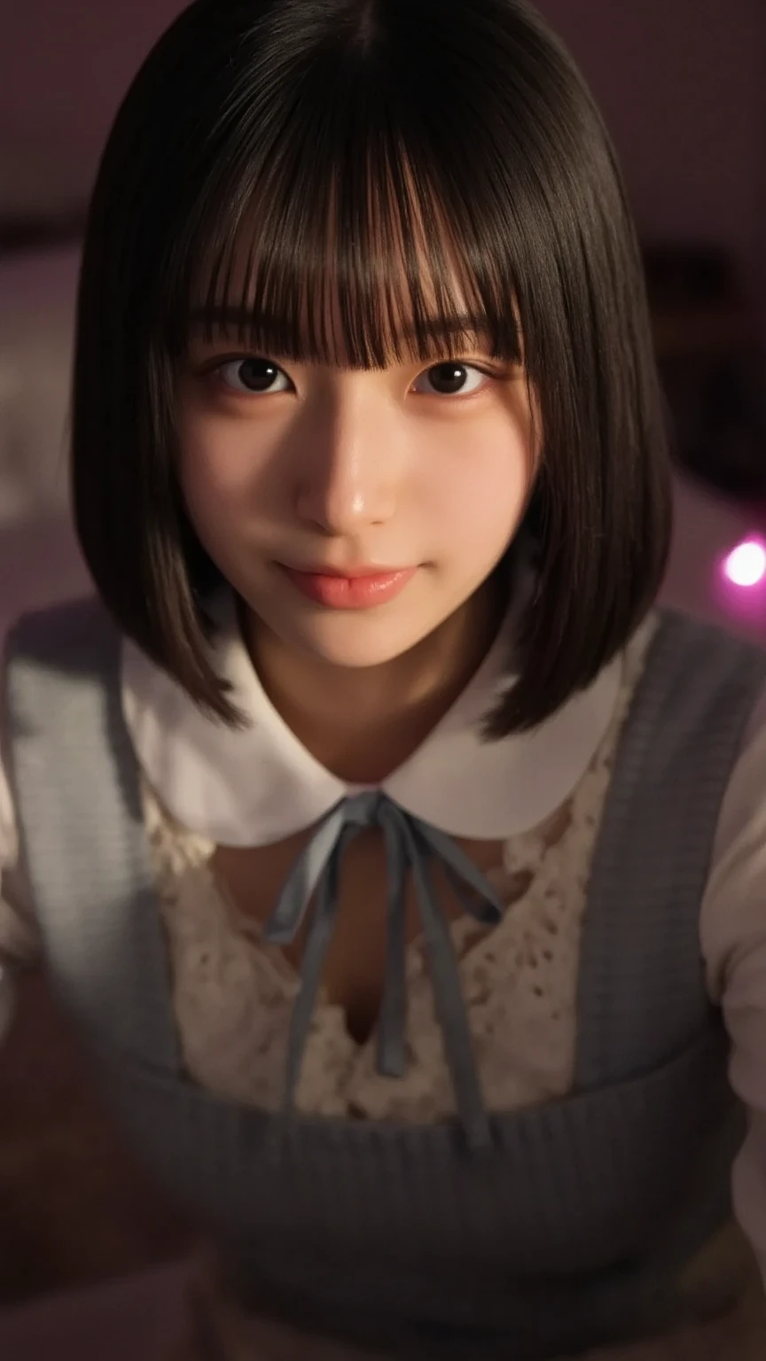 nsfw, 1girl, (solo), masterpiece, best quality, 8K, hight resolution, extremely detailed girl, extremely detailed beautiful face, Beautiful skin, shiny skin, beautiful eyes, perfect ???????, face focus, full body, (smile), looking at viewer, japanese, brown hair, black hair, (business suit:1.3), (open suit), (white collared shirt:1.1), open shirt, (cleavage), medium breasts, half undress, side view, sitting, hugging own legs, sitting on the floor, Sharp Focus, face lights, Simple background, single color background