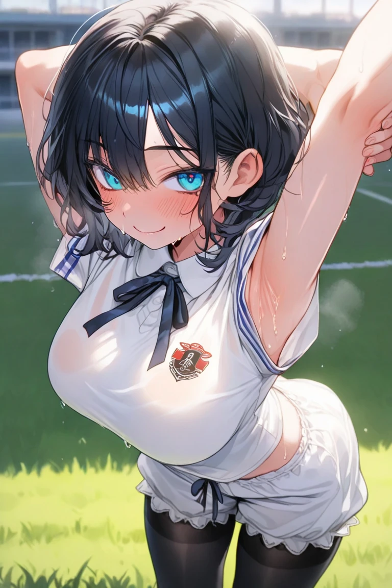 mastute piece,Best Quality,insanely detailed,8k cg,nsfw,
(shoot upper body:1.3),
(1girls:1.3),standing,looking at viewr,body in front,both arms behind back,(blue-cheerleader-uniform:1.3),(bare breasts:1.4),(bare nipples:1.4),
break,
blush,shy,(ecstasy face),(trembling:1.2),break,(light gray hair:1.2),
break,
perfect breasts,perfect teats,(open mouth:0.9),(large breasts:1.2),
(outdoor-sports-field)、