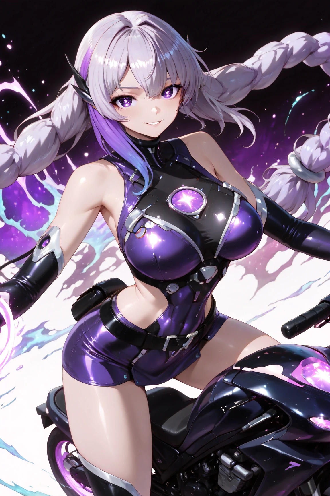 (ultra detailed background, detailed background), absurd, highres, ultra detailed, extremely detailed, 1girl, (nsfw: 1.5), (zentangle: 1.2), (geometric: 1.2), (colorful), (1girl), (sexy girl), alone, (((detailed face and eyes))),((pink eyes)),((long straight loose hair)),((light purple hair)),galactic girl, galaxy, planets, starry sky, space, stars, ((technology boots)),((fluorescent clothing, neon color)),((red sword)), 8k, high quality, full HD, busty, curvaceous