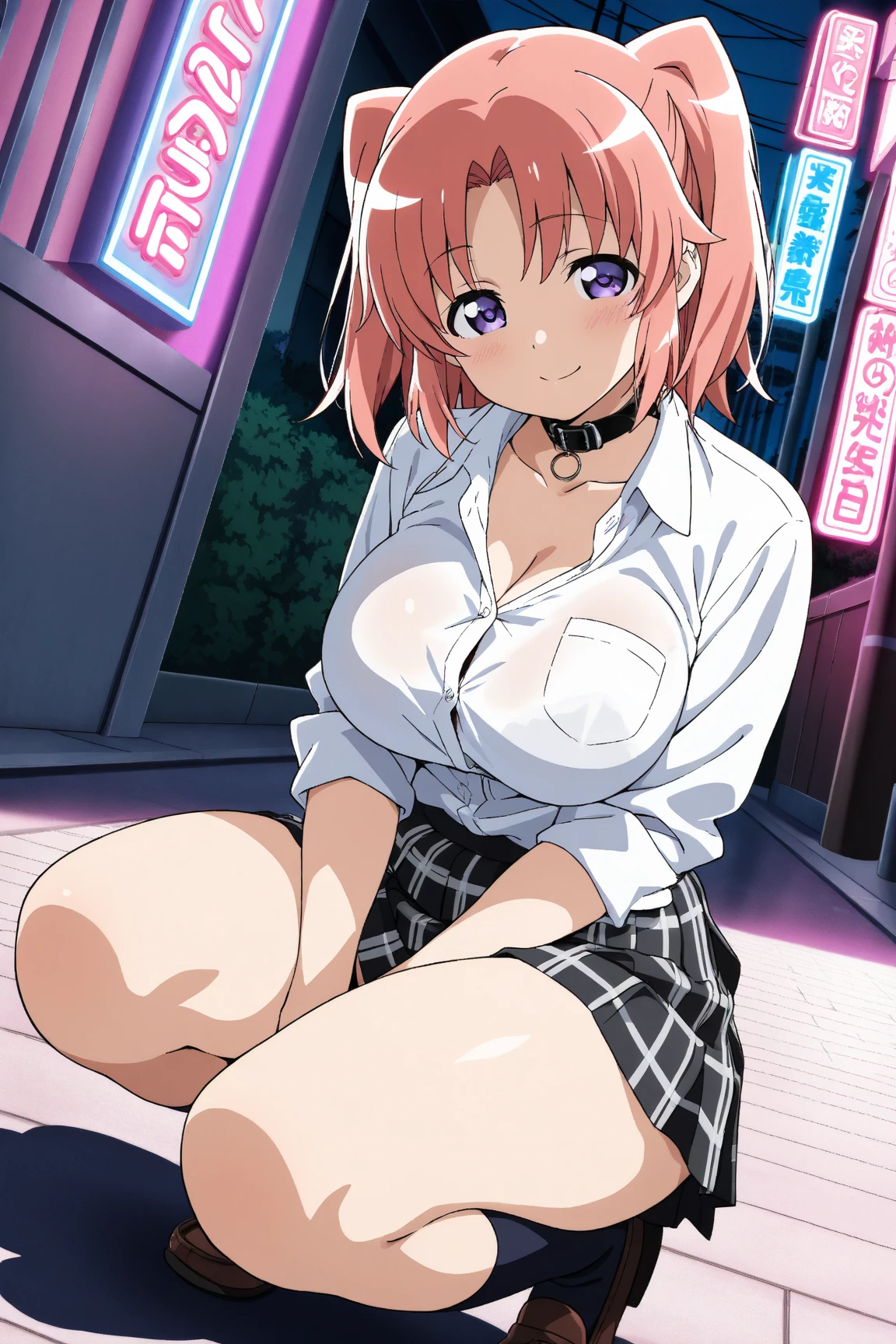 ((Highest quality, High resolution,  Pixel perfect,  4K)),  (Beautiful Anime Girls), Written boundary depth、
Observe the audience, 
Perfect body, 

Yuigahama Yui, Brown eyes、Fine grain、Single hair bun, 

(Big Breasts:1.2)、

Focus on the chest、

bunny costume, 
Rabbit Ears、
(Blushing:1.3), smile、

night、Hotel、bedroom、