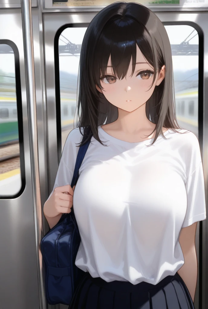 real photos of (1 cute korean stars) toss hair, Light makeup, Medium breast size, Orange Polo Shirt, at the train station, Clear facial features of the Canon EOS, 16K, high resolution, Clear and lifelike details, Overexposure, incise, Ultra HD, high resolution, best quality,Navel