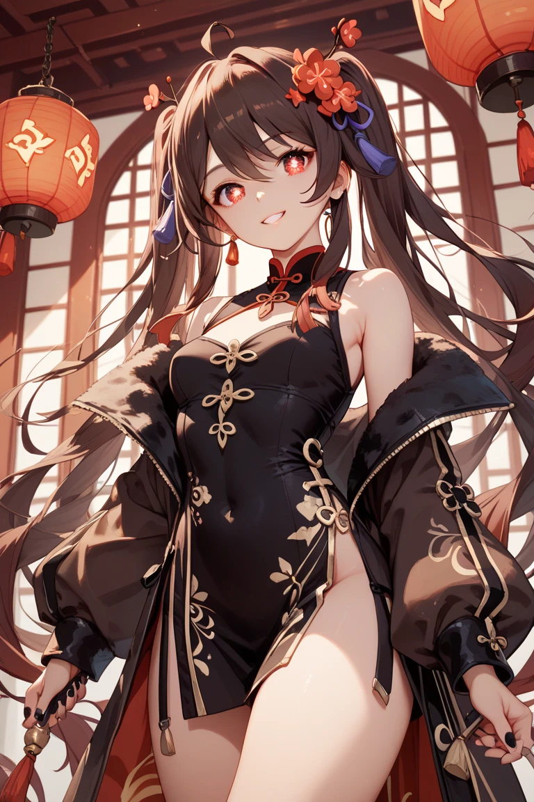 Uma linda mulher,cabelo bonito detalhado,lindos olhos detalhados,pele realista, Hu tao, Genshin Impact,chinese medieval scenery