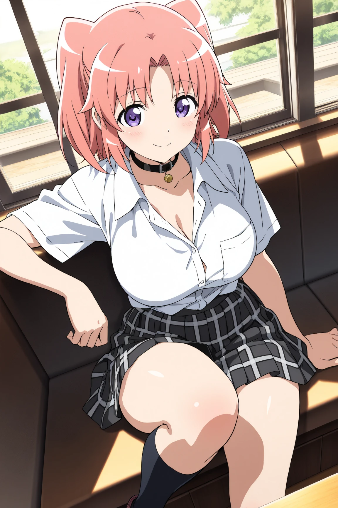 highest quality, High resolution, perfect pixel, Depth of the bounds written, 4k, beautiful anime girl, perfect body,
looking at the viewer,
Yuigahama Yui, 1 girl, short hair, pink hair, hair bun, pink eye,
large breast,
tennis uniform,
cowboy shot,
nsfw, 1boy, 1girl, hetero, cowgirl position, bouncing breasts, {{{man of top}}}, nipple, penis, pussy, vaginal penis, {{{motion lines}}}, {{{vulgarity}}}, motion lines, leaning forward, POV, holding hands, interlocked fingers, ceiling, looking down from below, looking at viewer, evil grin,