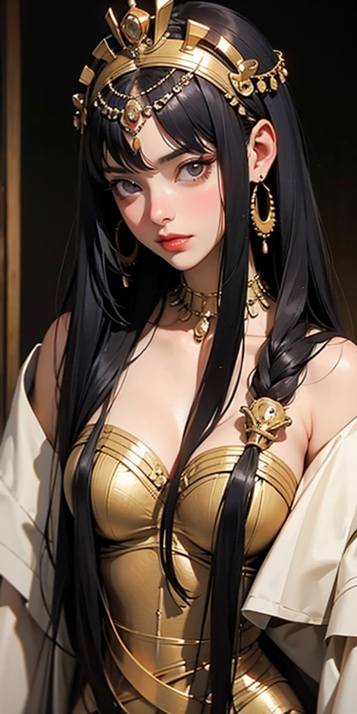Long straight black hair, flat chest, headdress, hairpin, imperial concubine&#39;s clothing, embroidered shoes, lying in the Chinese palace