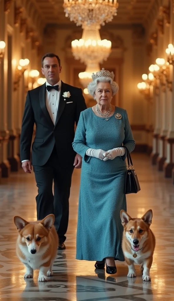 RAW photo, animal, [king:queen:dog:1] human portrait photo in royal attire, background castle stairwell, diffused candlelight, face, 8k ultra hd, dslr, soft light, high quality, film grain, Fujifilm XT3