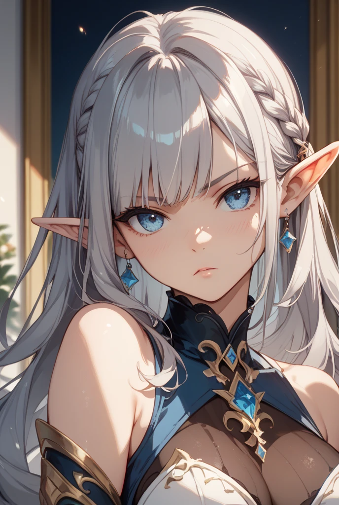 Silver Hair、Grey Eyes、elf、Wizard、1 person、Adult women、Highest quality、