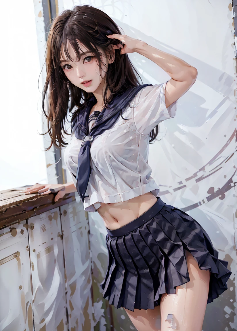 Top quality, high image, 1 woman, 18 years old, school stairs, black jacket, Medium breasts,white blouse,(plaid miniskirt), cotton panties,upskirt from below