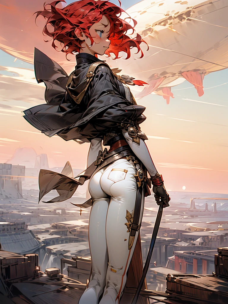 full body, barefoot, solo, female, big breast ,linen tunic, fantasy village, armor, Handcuffs on their hands, With a collar around the neck, hands on hips, slave, ((black choker, shackles on legs and arms)),