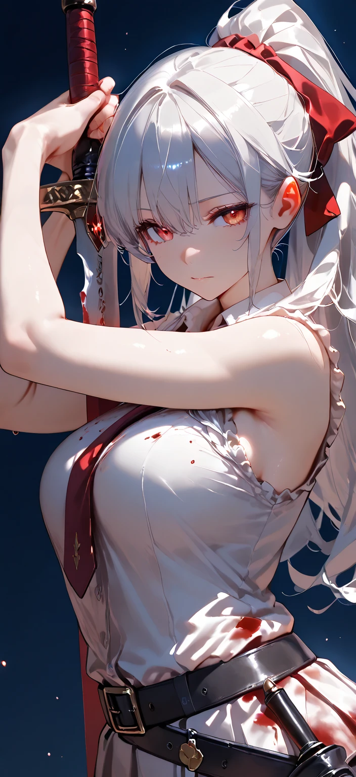 (best quality)), ((masterpiece)), (Very detailed: 1.3),{(Japanese young girl)}, White Theme, (Wear scarlet hakama:1.2), Wear anime witch costume,Ultra HD 16k,White hair, Red iris, Big, bright black eyes, Long eyelashes, Small, pale natural lips, (Average face of Japanese idol), (日本人特有的baby face:1.3), (baby face), Wide forehead:1.2, Plump cheeks, Small chin, Lateral breasts are pronounced,Looking at the audience,Focus on the eyes, (Perfect four fingers, 1 thumb),Extra large breasts，Great body